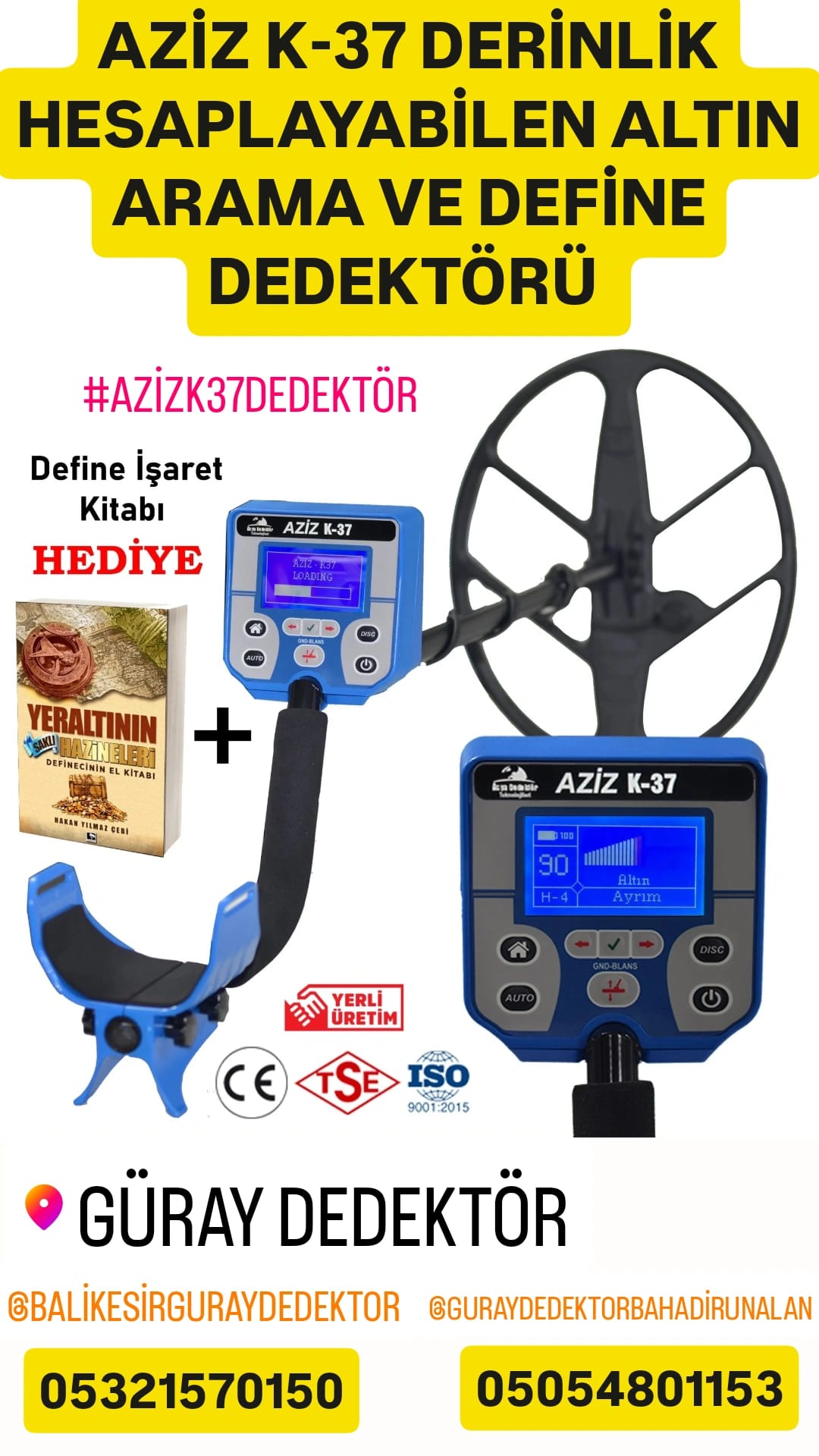 AZİZ K-37 DERİNLİK HESAPLAYABİLEN ALTIN ARAMA ve DEFİNE DEDEKTÖRÜ